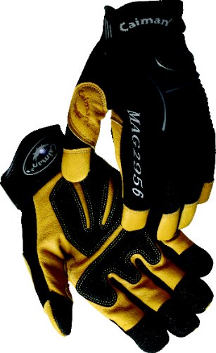 Caiman 2956-6 Extra Large Pig Grain Leather Multi Activity Glove with G Grip Patches on Palm and Finger Tips, Gold and Black