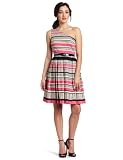 London Times Womens Dros Grain Stripe Printed One Shoulder Dress