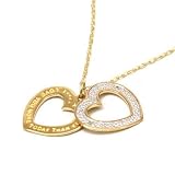9ct Yellow Gold Double Heart With Diamond Chips Love Necklace on an 18 Chain