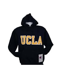 Navy Blue Champion UCLA Bruins Hooded Sweatshirt with Michigan Yellow and White Stiched Lettering