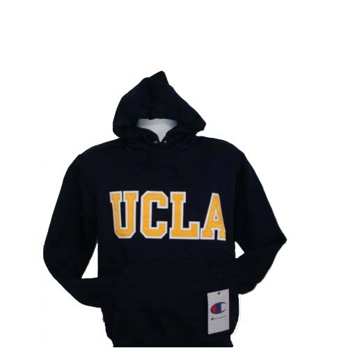 Navy Blue Champion UCLA Bruins Hooded Sweatshirt with Michigan Yellow and White Stiched Lettering