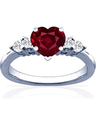 18K White Gold Heart Cut Ruby Ring With Sidestones