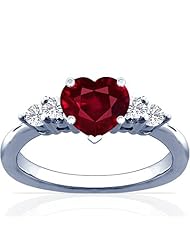 14K White Gold Heart Cut Ruby Ring With Sidestones