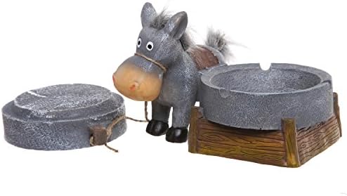 Resin Donkey Design Decorative Ash Tray w/ Lid &amp; Ornament / Novelty Smoker Collectible, Brown &amp; Gray