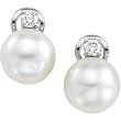 14K White Gold Paspaley South Sea Cultured Fine Button Pearl and Diamond Earrings - 12.00mm