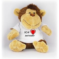 Affe Pl�schtier mit einem T-shirt mit Aufschrift Ich liebe Anthony