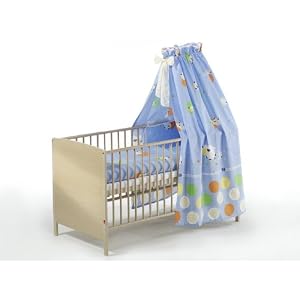 Schardt 04 040 03 01 1/601 - Komplettbett Markant 70x140 natur mit Umbaukit, Matratze, Himmelstange und Bett-Set Schäfchen blau