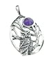 Sterling Silver Night Owl in Tree Scene with Amethyst Moon Pendant