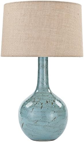 Regina Andrew Turquoise Fluted Decorative Table Lamp | Standing 27 inches Tall with Single 3-Way 150 Watt Max Socket with Burlap Shade for a Living Room, Bedroom or Entryway