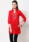 Missing Dent Weave Embroidered Red Kurta