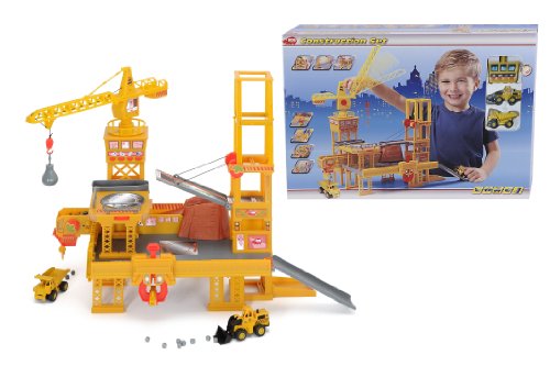 Dickie-Spielzeug 203608350 - Construction Set, Kran, Hebebr&uuml;cke, Drehscheibe, Greifer, F&ouml;rderband, beweglich Teile, 2 Fahrzeuge