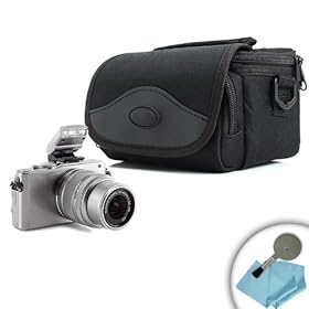 Bundle: 3 items - Impact Resistant Camera Case for Olympus XZ-1 , PEN E-PL1 , PEN E-PM2 and Many More Digital Cameras! ** Includes Microfiber Cloth and Airbrush! **