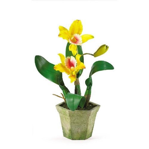 New Nearly Natural Cattleya Silk Orchid Flower Arrangement Perfect Brilliant Purple/Yellow/Cream