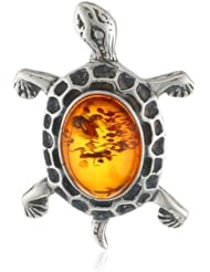 Sterling Silver and Honey Amber Little Museum Collection Turtle Pin