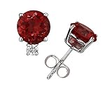 4mm Round Garnet and Diamond Stud Earrings in 14K White Gold