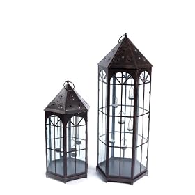 Melrose International Metal and Glass Lantern, Set of 2 by Melrose International LLC