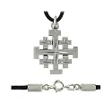 Cast Pewter Jerusalem Cross Pendant with Bright Cut Accents on 20" Black Cord with Clasp