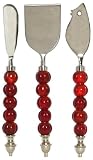 Decorative Cheese Set of Three With Ruby Red Glass Beads Handles