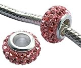 C4. Crystal Bead Light Rose, Sterling Silver Core Swarovski Crystal Bead, Set with Over 90 Swarovski Crystals , Slide-on and Slide-off Crystal Silver Bead , 14mm X 7mm. 5mm Silver Core ,Compatible with Pandora, Trollbeads,chamilia and Biagi