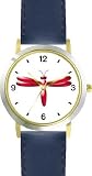 Red Dragonfly or Dragon Fly - JP - WATCHBUDDY&reg; DELUXE TWO-TONE THEME WATCH - Arabic Numbers - Blue Leather Strap-Size-Children's Size-Small ( Boy's Size & Girl's Size )