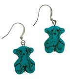 'Teddy Bear' Gemstone Turquoise Dangle Silver Earrings