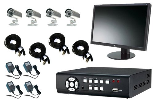 4 channel 120 FPS H.264 System and IR Cameras Complete DVR Package with 19 inch LCD Monitor