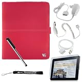 Slim Slick Pink Portfolio Jacket Melrose Leather Horizontal Flip iPad Case for the Apple iPad Wifi / 3G Model 16GB, 32GB, 64GB with Extra Pocket for Miscellaneous Accessories + Includes a eBigValue (TM) Determination Hand Strap Key Chain + Includes a Full Durable iPad Anti-Glare Screen Protector + Travel Home Wall Charger + Travel Car Charger + 2 in 1 USB Data Charge and Sync Cable for Apple iPad (Combo is Compatible with All Versions of iPad) + Includes a Silver Graphic Designer Stylus Pen