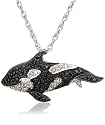 Sterling Silver Black and White Diamond Whale Pendant (1/3 cttw)