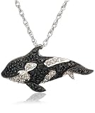 Sterling Silver Black and White Diamond Whale Pendant, (0.33 cttw)