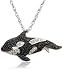 Sterling Silver Black and White Diamond Whale Pendant, (0.33 cttw)