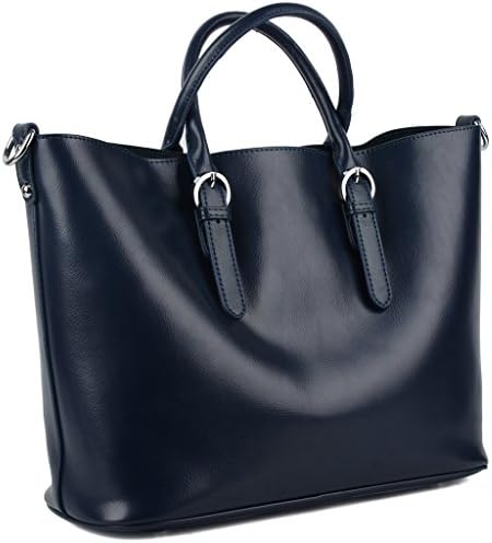 YALUXE Women's Portable Soft Leather Small Tote Shoulder Bag Blue