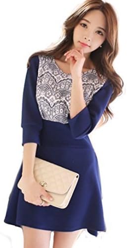 (Megumi) Korea ulzzang fashion race switching Dress Blue