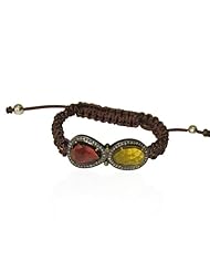 Diamond Pave Natural Tourmaline Charm Macrame Stretch Bracelet 18kt Gold Jewelry