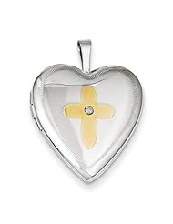 Sterling Silver & Diamond Gold-Plated Cross 20mm Heart Locket