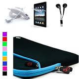 Apple iPad Carrying Case + Anti Glare Screen Protector + Black Headset + iPad Car Charger (Black-Blue)