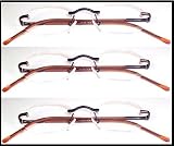 3 READING GLASSES -X- Rimless-SPRING HINGE-BRONZE+1.50