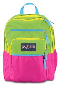 JanSport Big Student Colorblocked Backpack - Fluorescent Pink/Yellow Card / 17.5