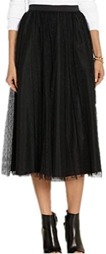Forinie Women's Retro Pleated Ruched Midi Skater Skirt One Size Black