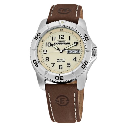 Timex Men's T46681 Expedition Easy Set Alarm Brown Leather Strap Watch
