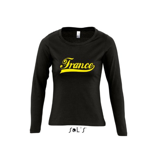 Frankreich Oldschool France LÄNDERSHIRT EM / WM FAN Trikot – Damen Langarm Longsleeve T-Shirt S-XL , Deep black – gelb , S
