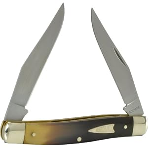 Schrade 77SBH Old Timer Muskrat Knife with 2 Clip Blades, Buffalo Horn Handle by 