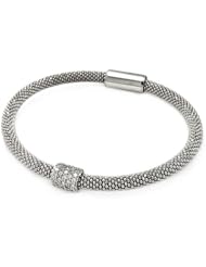 Rhodium Cubic Zirconia Bar Sterling Silver Italian Bead Band Bracelet Length 7 " Bar Width 8mm Lock Magnetic