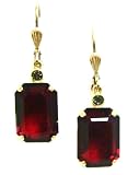 Catherine Popesco 14k Gold Plated Rectangular Multi-faceted Siam Red Swarovski Crystal Drop Earrings