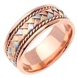 18K Handmade Rose Gold and Tri-Color Gold Braided Comfort Fit Wedding Band Width 8.5mm - Sizes 5 to 13