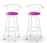 2 Glitter Purple Vinyl Specialty / Custom White Barstools with Backrest Set ....