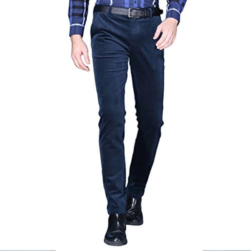 CNCN Men's Casual Warm Slim Flat-Front Corduroy Pants Dark Aquamarine Size 36