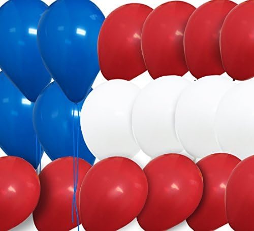 Proudly Made in the USA 12" Patriotic Memorial Day July 4 Helium quality latex balloons - red, white and blue 216 Count