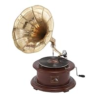 Replica Round RCA Antique Victor Phonograph Gramophone - Large Gold Brass Horn