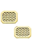 14k Gold Cufflinks - Solid 14k Gold Corner Cut Woven Shine and Mesh Cufflinks