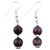 Handmade Purple Cat's Eye & Silver Beaded Earrings